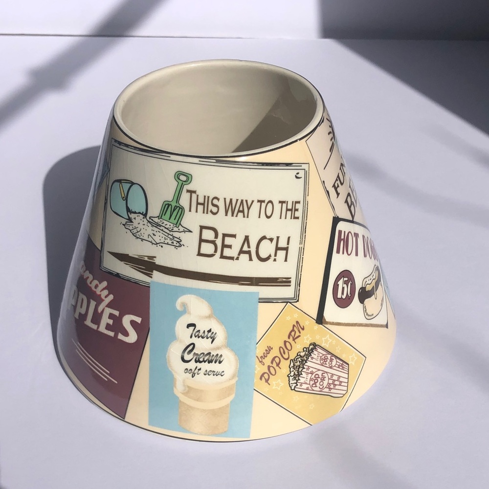 Vintage Yankee Candle Large Jar Ceramic Shade Lid Boardwalk Carnival BeachTheme